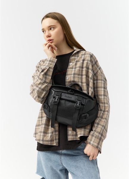 Велика шкіряна жіноча поясна сумка бананка Sambag DynamicDart чорна 80411101 фото