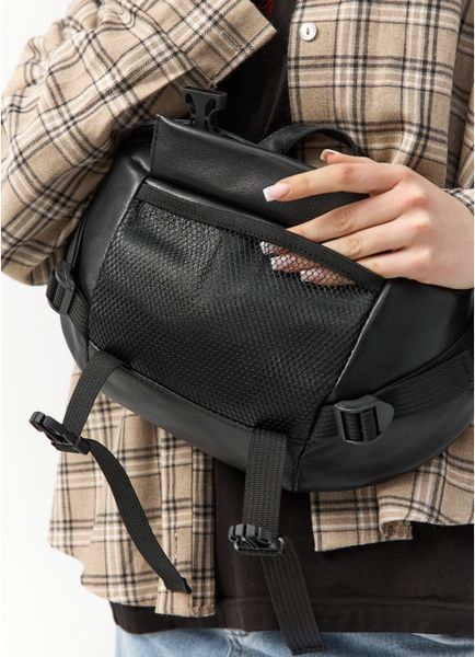 Велика шкіряна жіноча поясна сумка бананка Sambag DynamicDart чорна 80411101 фото