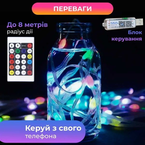 Умная гирлянда Smart 2 м, 200 LED, управление со смартфона, прозрачный провод, мультиколор 1733044W фото