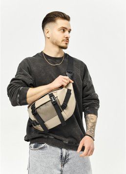 Большая кожаная мужская поясная сумка бананка Sambag DynamicDart серая 80411130m фото