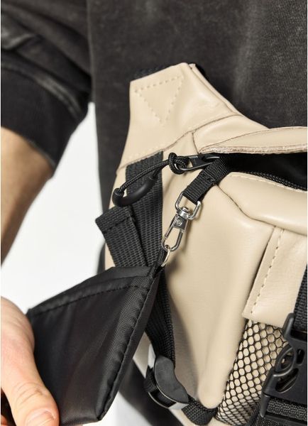 Большая кожаная мужская поясная сумка бананка Sambag DynamicDart серая 80411130m фото