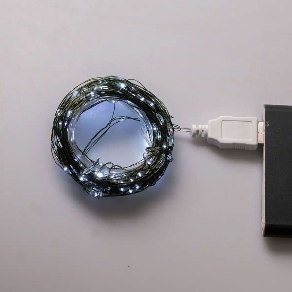 Гирлянда Роса от USB 10 м, 100 LED, капли, белый провод, белое свечение USB100L10MWW фото