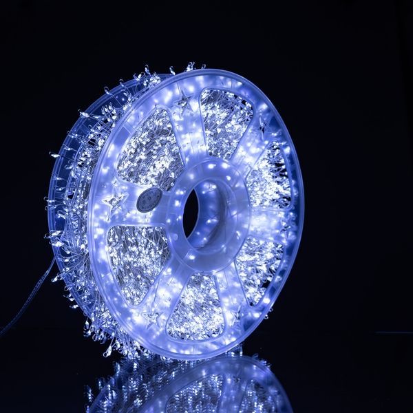 Новогодняя комнатная гирлянда Роса Хвойная лапа 50 м, 1500 LED, зеленый провод, белое свечение D1500L50MGW фото