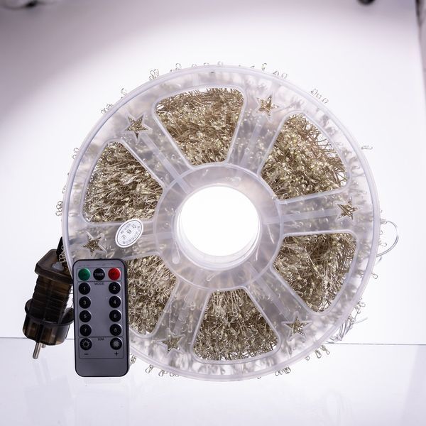 Новогодняя комнатная гирлянда Роса Хвойная лапа 50 м, 1500 LED, зеленый провод, белое свечение D1500L50MGW фото