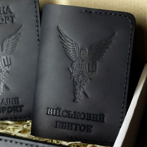 Набор обложек на УБД, военный билет и паспорт Ангел-воин ВСУ чёрный yanuvp1220bl фото