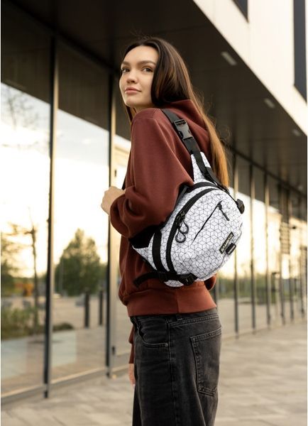 Женская сумка через плечо бананка Sambag Flex Pro принт "Square" 85451150 фото