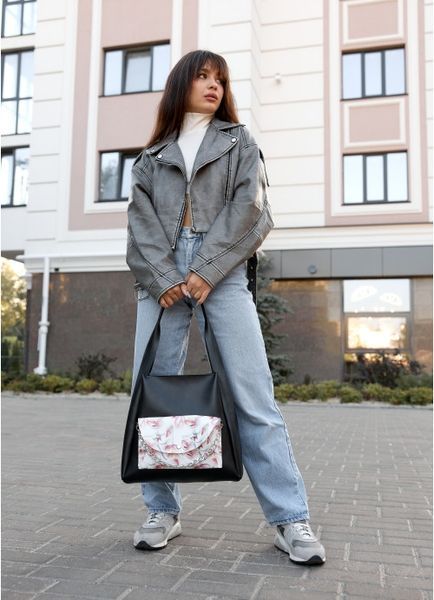 Жіноча сумка Sambag HOBO Bliss чорна принт "Flowers" 53453713 фото