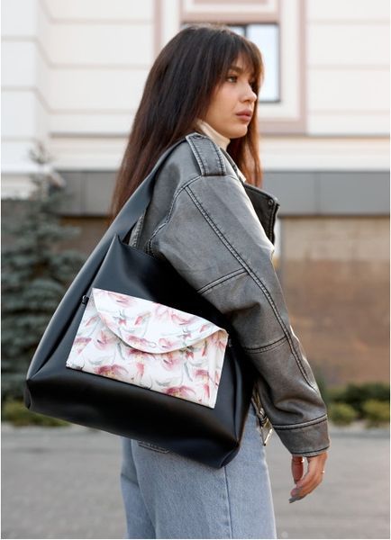 Жіноча сумка Sambag HOBO Bliss чорна принт "Flowers" 53453713 фото