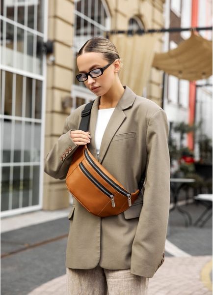 Большая женская кожаная сумка на пояс бананка Sambag Tirso Max рыжая 81341121 фото