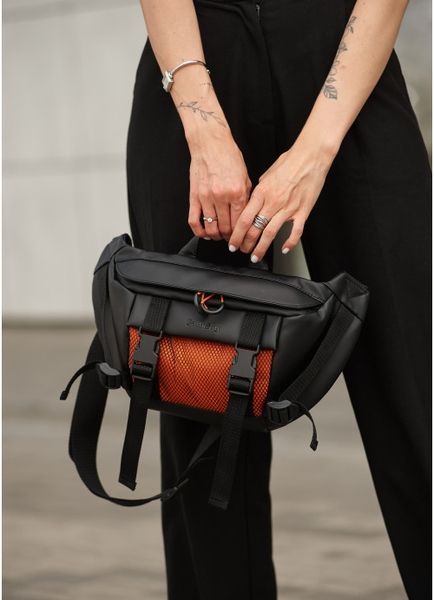 Большая женская поясная сумка бананка Sambag DynamicDart черно-оранжевая 80411129 фото