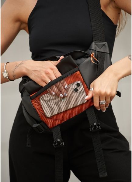 Большая женская поясная сумка бананка Sambag DynamicDart черно-оранжевая 80411129 фото