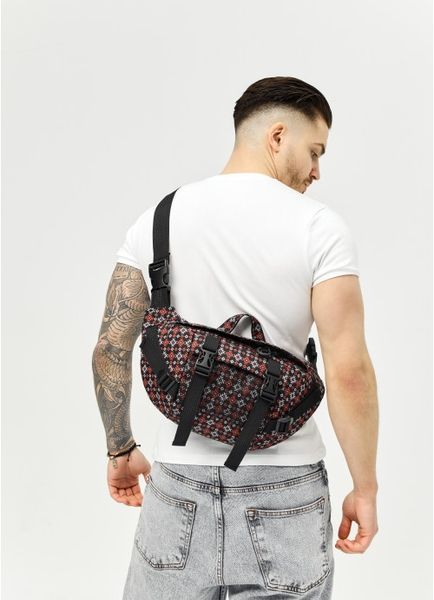 Большая мужская поясная сумка бананка Sambag DynamicDart черная тканевая принт 80411148m фото