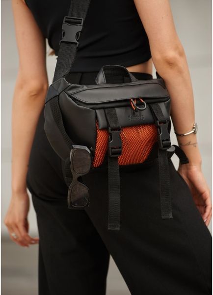 Большая женская поясная сумка бананка Sambag DynamicDart черно-оранжевая 80411129 фото