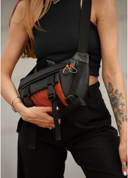 Большая женская поясная сумка бананка Sambag DynamicDart черно-оранжевая 80411129 фото
