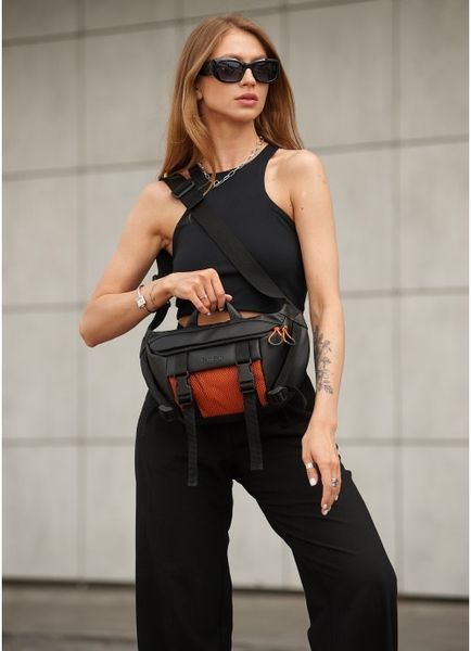Большая женская поясная сумка бананка Sambag DynamicDart черно-оранжевая 80411129 фото