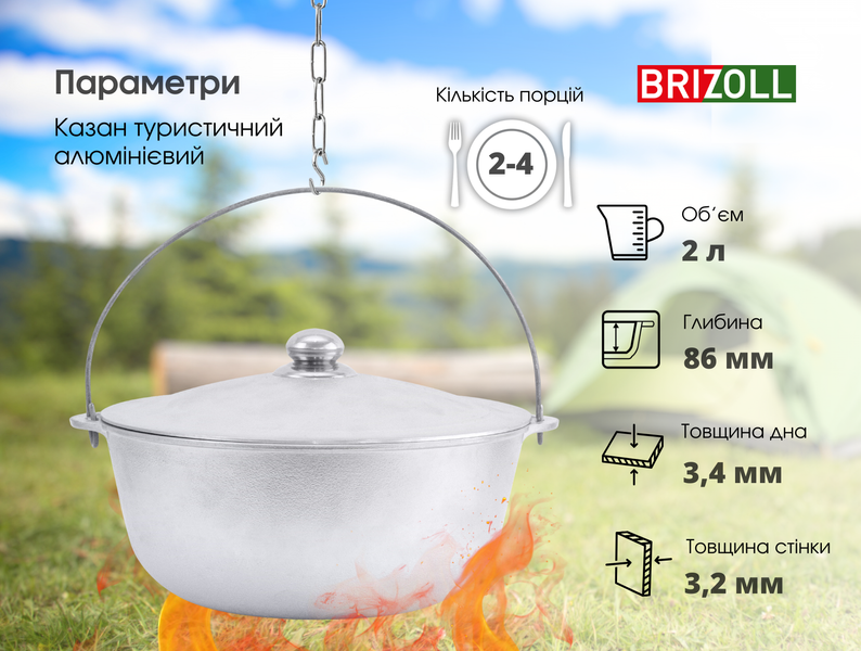 Казан алюмінієвий Brizoll з кришкою 2 л 12-002-1 фото