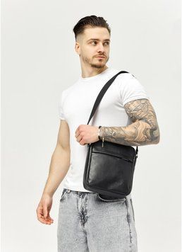 Мужская кожаная сумка через плечо мессенджер Sambag Makros черная 70230101m фото