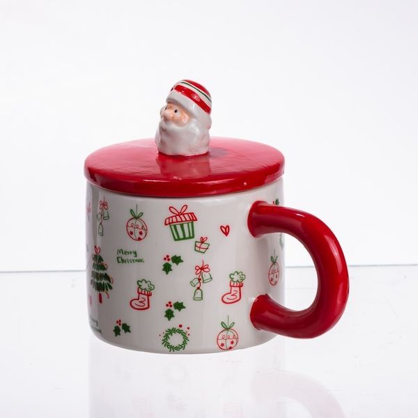 Новогодняя фарфоровая чашка с крышкой Merry Christmas 350 (мл) CR-1-20 CR-1-20 фото