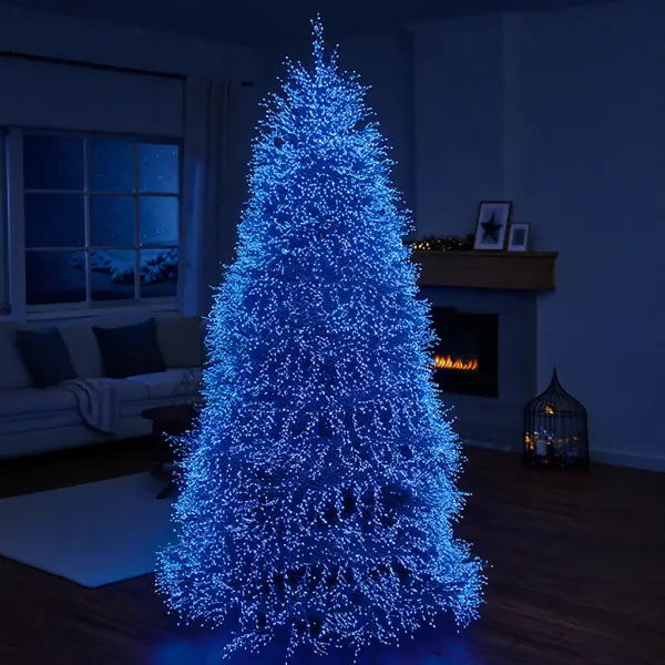 Новогодняя комнатная гирлянда Роса Хвойная лапа 50 м, 1500 LED, зеленый провод, синее свечение D1500L50MGBL фото