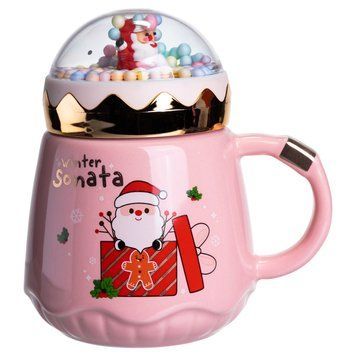 Чашка фарфоровая с крышкой Christmas 400 (мл) Розовая Yiwu FM-CS-41C FM-CS-41C фото