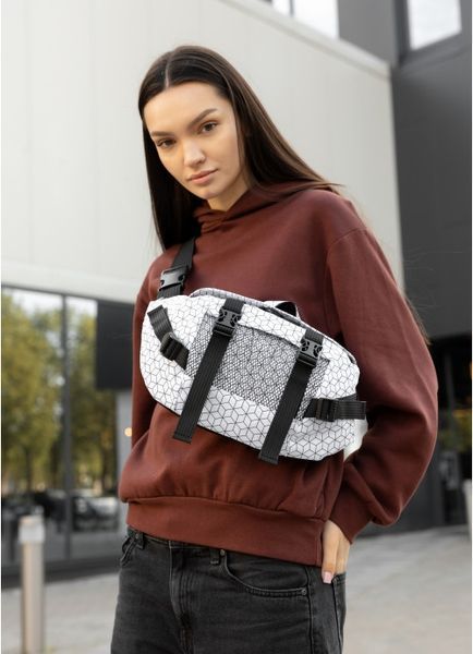 Большая женская поясная сумка бананка Sambag DynamicDart тканевая принт "Square" 80411150 фото