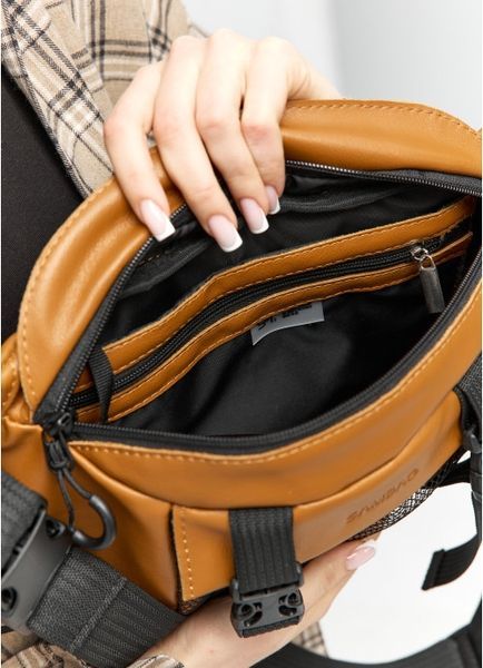 Велика шкіряна жіноча поясна сумка бананка Sambag DynamicDart руда 80411121 фото