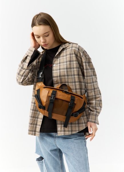 Велика шкіряна жіноча поясна сумка бананка Sambag DynamicDart руда 80411121 фото