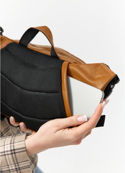 Велика шкіряна жіноча поясна сумка бананка Sambag DynamicDart руда 80411121 фото