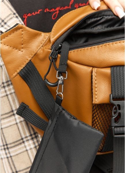 Велика шкіряна жіноча поясна сумка бананка Sambag DynamicDart руда 80411121 фото