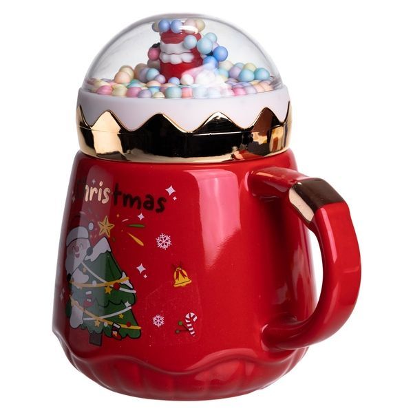 Чашка фарфоровая с крышкой Christmas 400 (мл) Красная Yiwu FM-CS-41D FM-CS-41D фото
