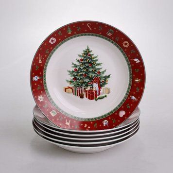 Набор тарелок суповых Christmas фарфоровых 6 штук по 21 см HP-SDHK-25 HP-SDHK-25 фото