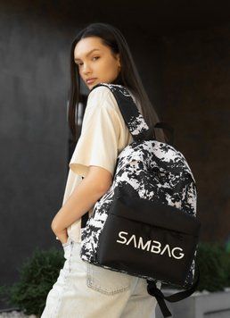 Женский рюкзак Sambag Active черный тканевый с принтом "split" 11811145 фото